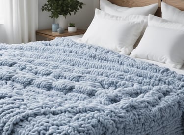 A crocheted handbag featuring a striped pattern with alternating rows of brown, white, and small pink accents. The bag has a flap closure and a single strap, displayed against a textured, deep red fabric background.