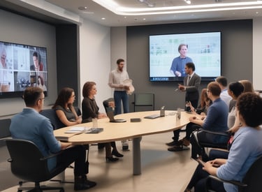 A multi-story building with a business on the ground floor displaying a sign for an architectural company. The facade includes balconies with railings. In front of the entrance, there is a table covered with a red cloth, adorned with decorative floral arrangements. Motorbikes are parked along the sidewalk and there are some potted plants on a ledge above the entrance.
