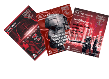 3 carteles de ejemplos de trabajos de diseño gráfico