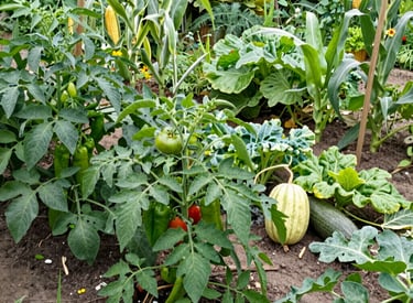 a lush vegetable garden filled with fruiting plants