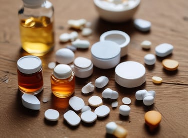 An image depicting various pharmaceutical formulations in a lab setting.