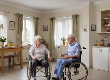 A person stands facing a blue wall covered with numerous yellow sticky notes arranged in a flowchart-like pattern. The notes are organized into categories with handwritten titles like 'Environment', 'Society', and 'Healthcare'.
