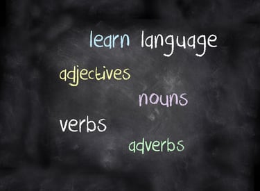 Black board with the English parts of speech grammar