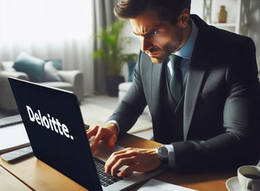 a man in a suit and tie is working on a laptop