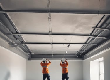 Construction workers laying concrete foundation at a building site