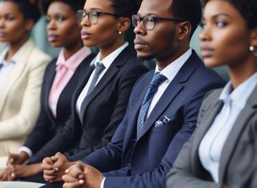 A warm, inviting photo of a mentor engaging with a small group in a modern, minimalist office space.