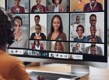 A group of people are gathered in a conference room, engaged in a UX training session. Two women are seated at a table with laptops, participating in the training. A large poster on the wall advertises UX Indonesia and a UX training series. Papers with diagrams are taped to the wall, and various electronic devices and cups are on the table.