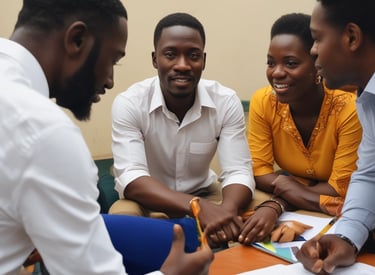A group of people are sitting around a conference table in a meeting room. A woman is actively speaking while holding a laptop. In the background, there is a banner for a 'UX Training Series' and whiteboards covered with diagrams and notes. Several objects are on the table, including papers, notebooks, electronic devices, and drinks.