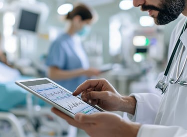 a doctor looking at a graph.