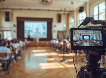 Camera pointed towards school assembly and streaming it