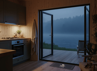 Rain ambience sounds and a porch view of a river. Aesthetic background to be cozy.  