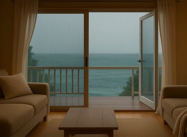 Aesthetic living room. Rain and ocean sounds for a calm ambience. 