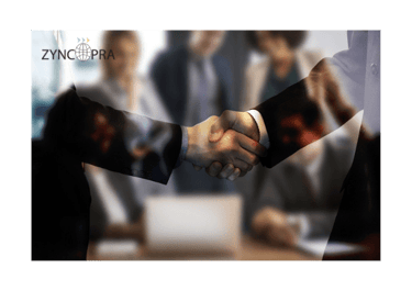 Professional handshake symbolizing trust-based distributor partnerships with Zyncopra.