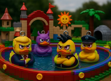 a group of rubber ducklings in a toy pool