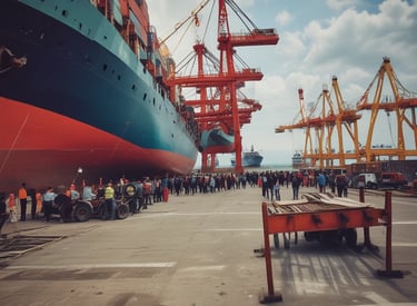A friendly customs officer assisting a client with paperwork at a busy port in Durres.