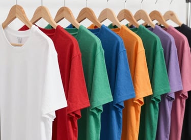 Close-up of a soft cotton t-shirt fabric with eye-catching graphic prints in vivid colors.