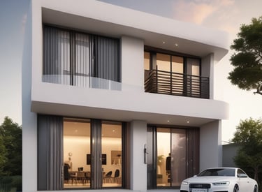 Exterior view of a renovated house facade with new stonework and fresh paint.