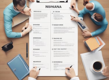 A friendly team collaborating over laptops in a bright, modern office space.