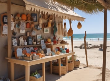 A cheerful local business owner collaborating with a friendly AI expert in a bright Guadeloupean store.