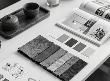 Modern architectural blueprint with a designer working on plans in a bright studio.