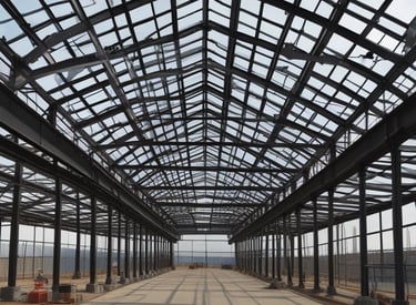 Modern construction site with AI technology integration.