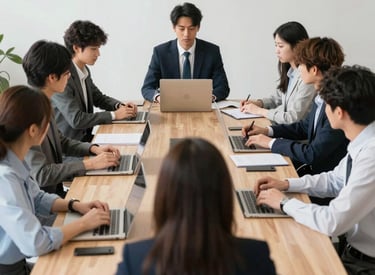 A modern office scene showing the Ignexon Technologies team collaborating over digital manufacturing dashboards.