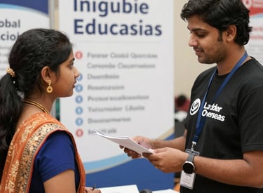 A friendly consultant advising a client with immigration paperwork.