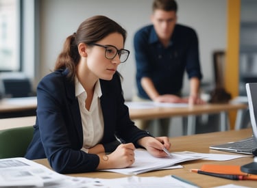 Photo showing a team working on environmental licensing paperwork.