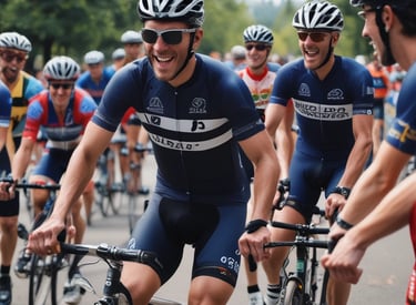 A group of cyclists training on a scenic road.
