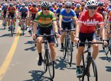 A group of cyclists training on a scenic road.
