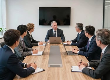 Team meeting discussing strategies to track scam perpetrators.