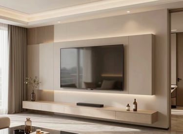Elegant built-in bookshelf blending into a cozy living room.