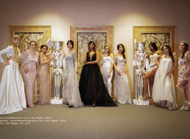 Models wearing elegant wedding gowns at a Las Vegas fashion show