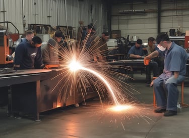 Certified technicians working on mechanical systems inside an industrial plant