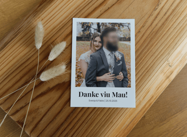 Schlichte Dankeskarte als Postkarte mit Foto und Text.