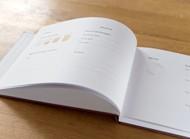 Personalisierte Gästebuchseiten mit Platz für Einträge und Erinnerungen.