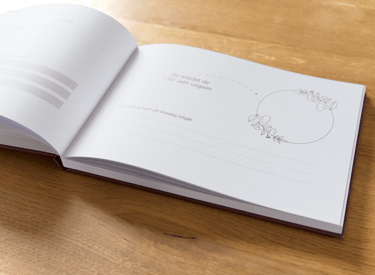 Unterschiedlich gestaltete Seiten im Gästebuch für Beiträge und Inhalte.