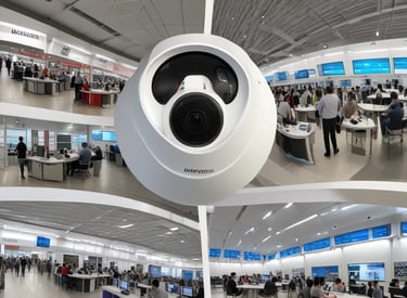A sleek Hikvision Panovu camera mounted on a building corner, capturing a full 360-degree view.