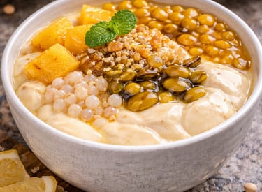 custardy silken tofu with mango and syrup