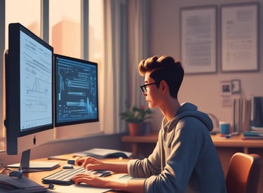 A vibrant blue-themed modern web application interface on a laptop screen.