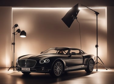 A cinematic photo shoot capturing a luxury product in dramatic lighting.