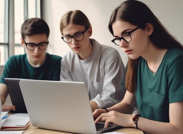 Students collaborating on a project using laptops and Jira boards.