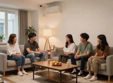 Two adults sharing a room, showing a calm and respectful environment.