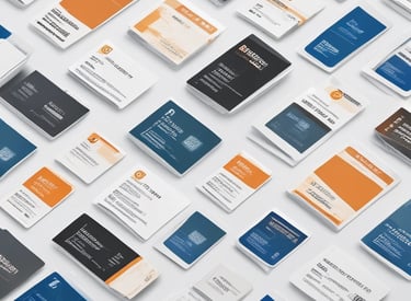 Close-up of a stack of sleek business cards with crimson and black accents on a wooden desk.