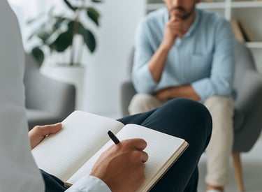 a man in a suit and tie is sitting in a chair
