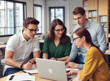 A creative workspace with multiple screens displaying website designs and marketing analytics.