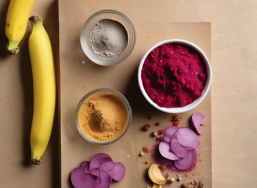 A vibrant market stall displaying fresh groundnuts, tamarind pods, and colorful spices.