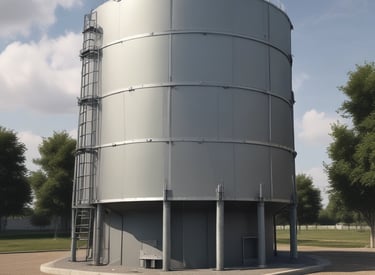 A modern hydraulic reservoir installation in progress with engineers working.