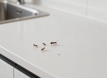 Technician inspecting a residential home exterior for pest entry points.