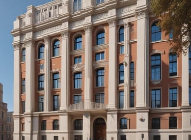 a large building with a large building in the background